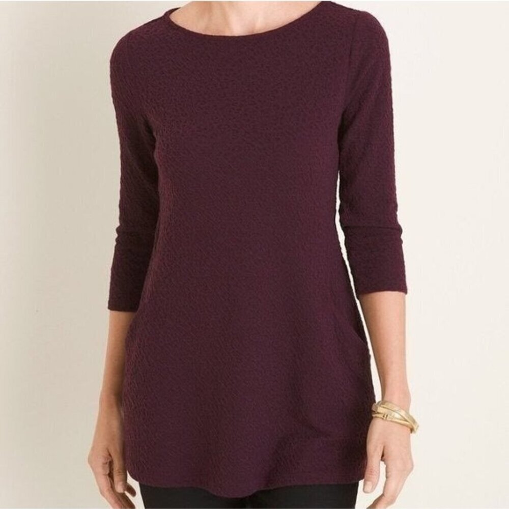 NWOT Chico's Petite Textured Pocket Top - Blue - 2 Petite - Picture 3 of 4